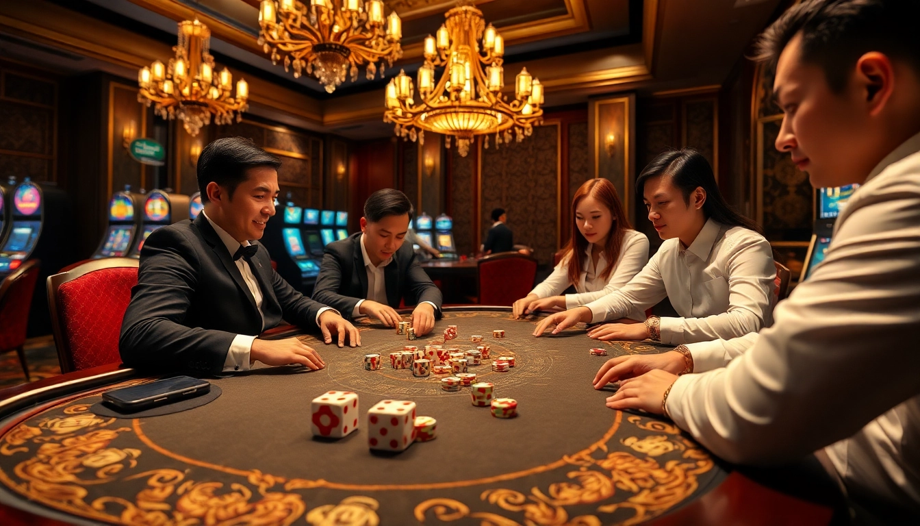 Players engaging in the exciting app tài xỉu online at a luxurious casino table.