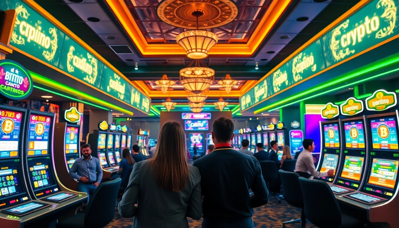Les meilleurs casino crypto illustrés avec joueurs engageants dans un cadre élégant