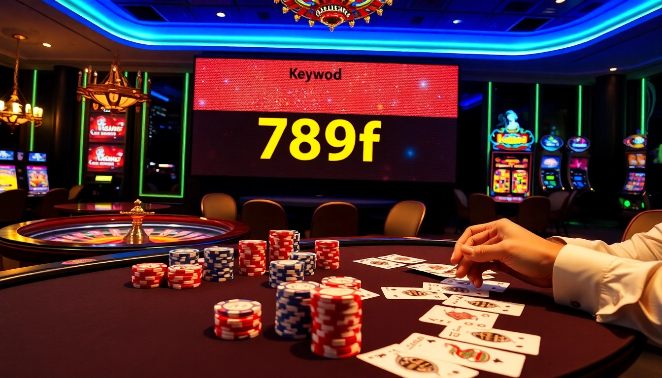 Players engaged in exciting games at 789f casino, with vibrant poker chips and colorful cards.