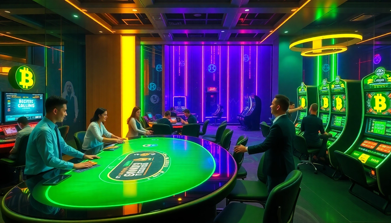 Players enjoying a thrilling experience at a Bitcoin casino with advanced games and vibrant atmosphere.