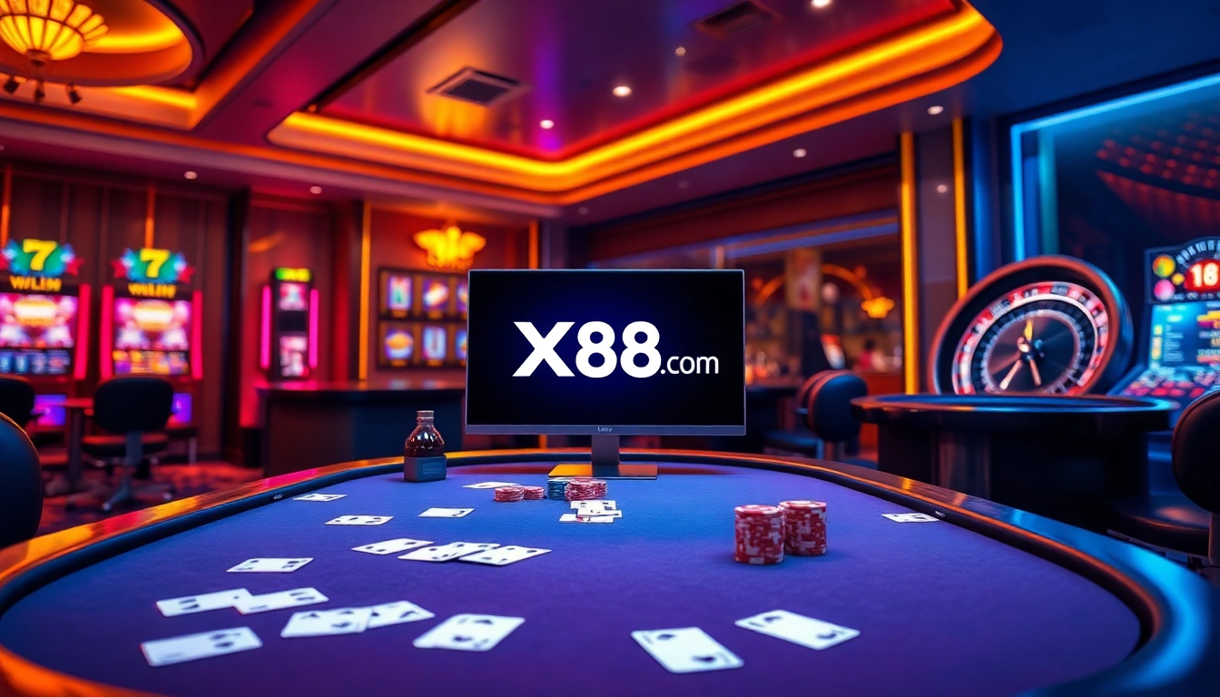 X88 com features an exciting online casino experience with vibrant games and sophisticated betting tables.