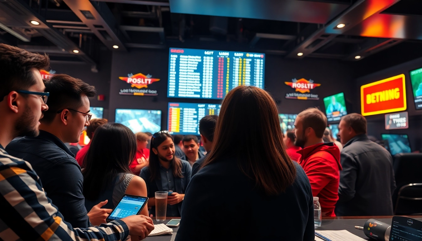 Découvrez le meilleur site de paris sportifs avec des parieurs engagés autour d'écrans digitaux.