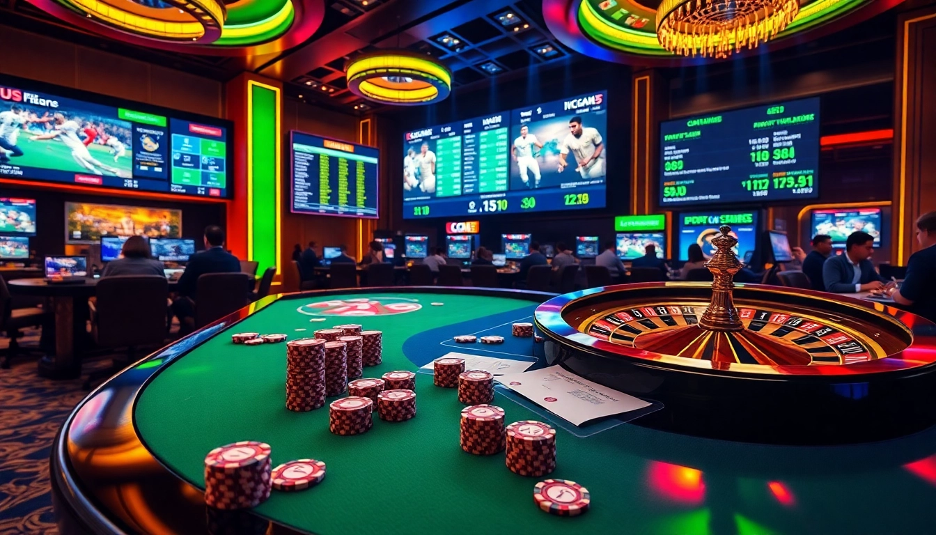 Dynamic Paris sportif crypto 2026 casino scene featuring live sports betting and vibrant digital screens.