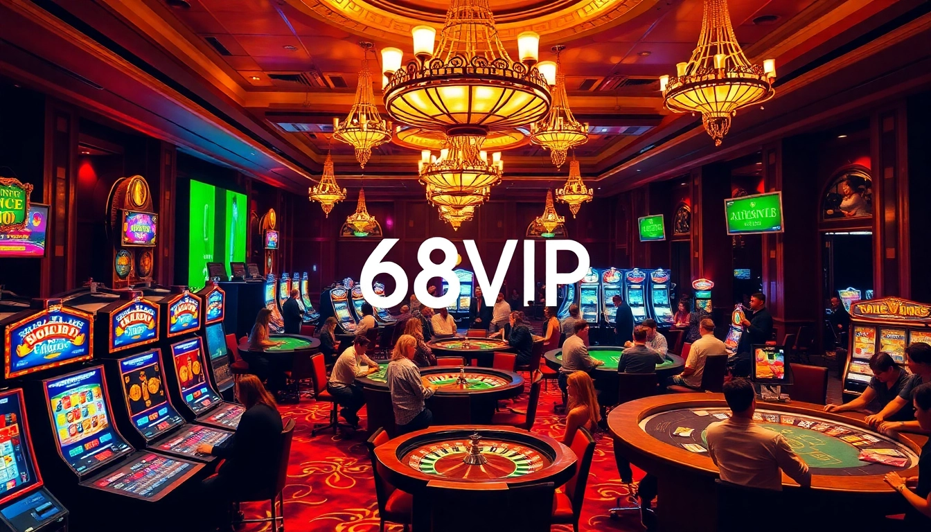Gamblers enjoying immersive slots and tables at the prestigious 68VIP casino venue.