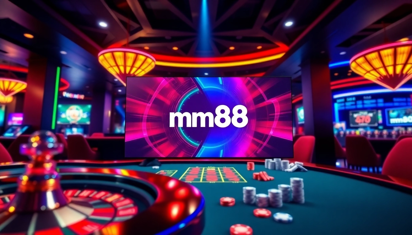 Experience the thrill of mm88 kjc casino games with vibrant roulette wheels and poker chips in action.