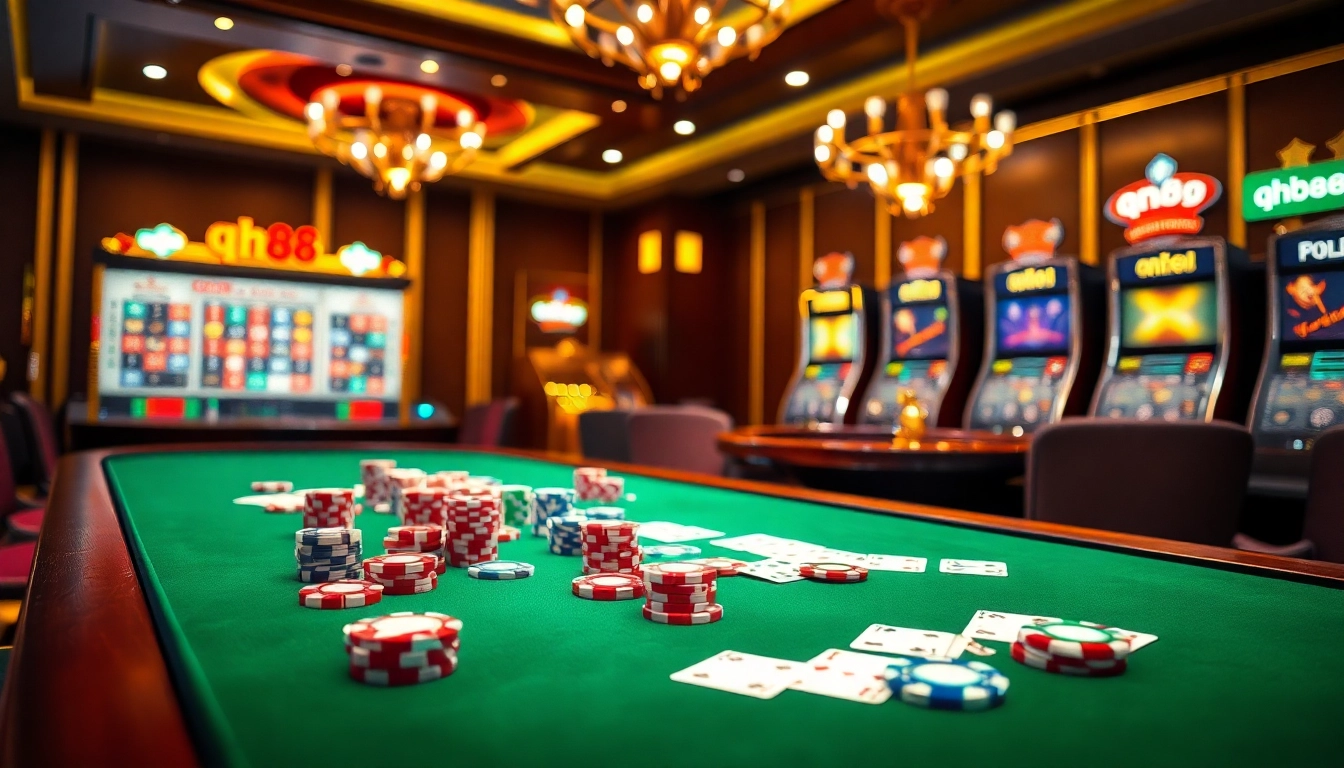 Experience the thrill of qh88 casino gaming with vibrant poker chips and interactive online betting visuals.