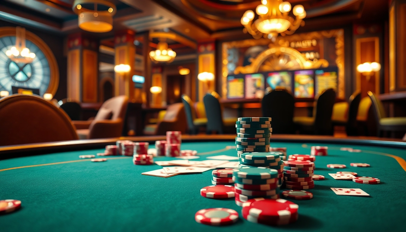 Meilleur casino en ligne avec une table de jeux élégante et des jetons colorés.