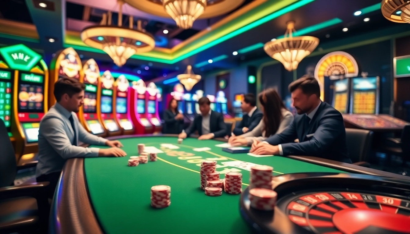 Exciting casino en ligne atmosphere featuring professional poker gameplay and vibrant slot machines.