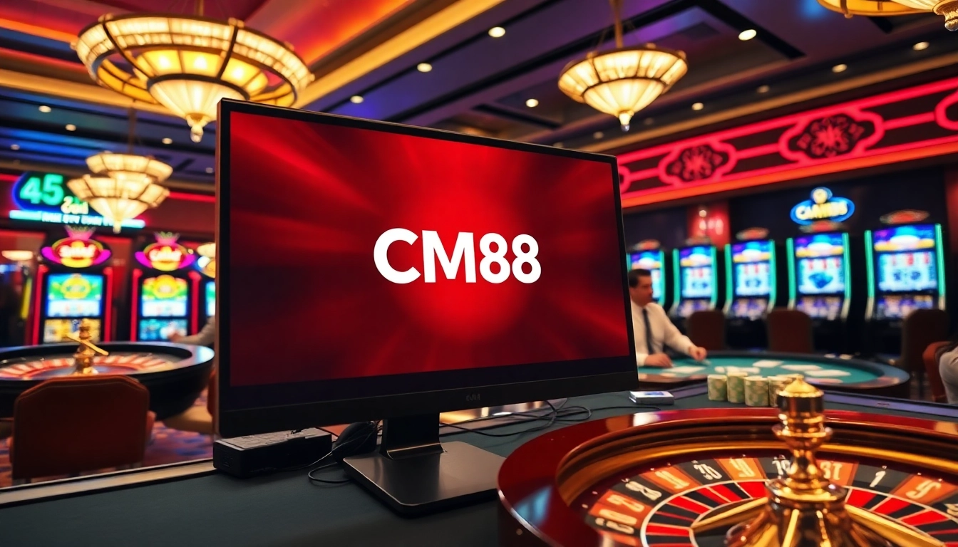 Experience excitement with CM88's online gambling interface and casino elements in a vibrant atmosphere.