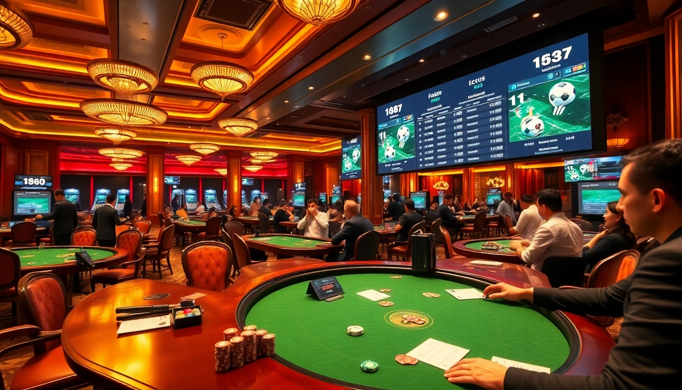 Engage in kèo bóng đá betting strategies at a premier casino, showcasing live odds on focus screens.