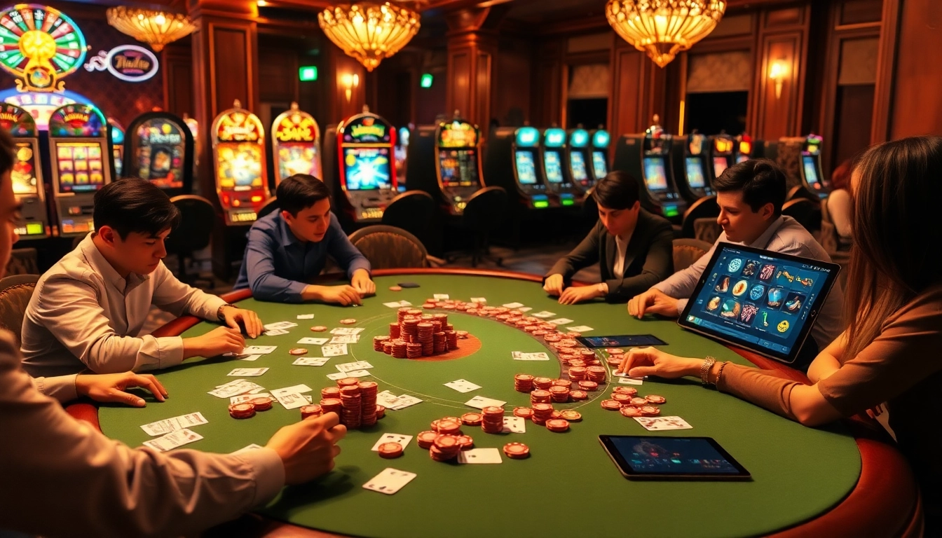 Experience the thrill of casino gaming at https://i9bet2h.store/ with vibrant poker chips and engaging players at the table.