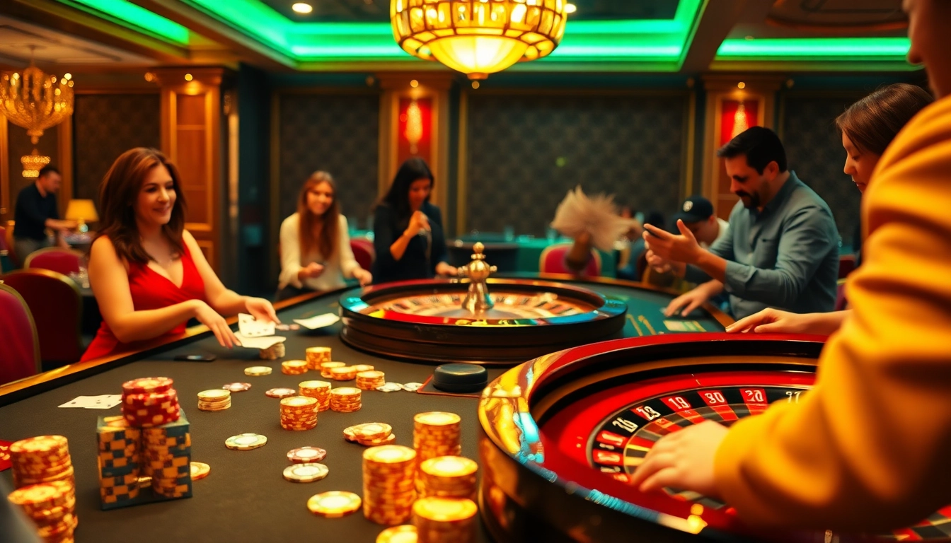 MMOO live casino table highlighting dynamic gaming action with poker chips and roulette wheels.