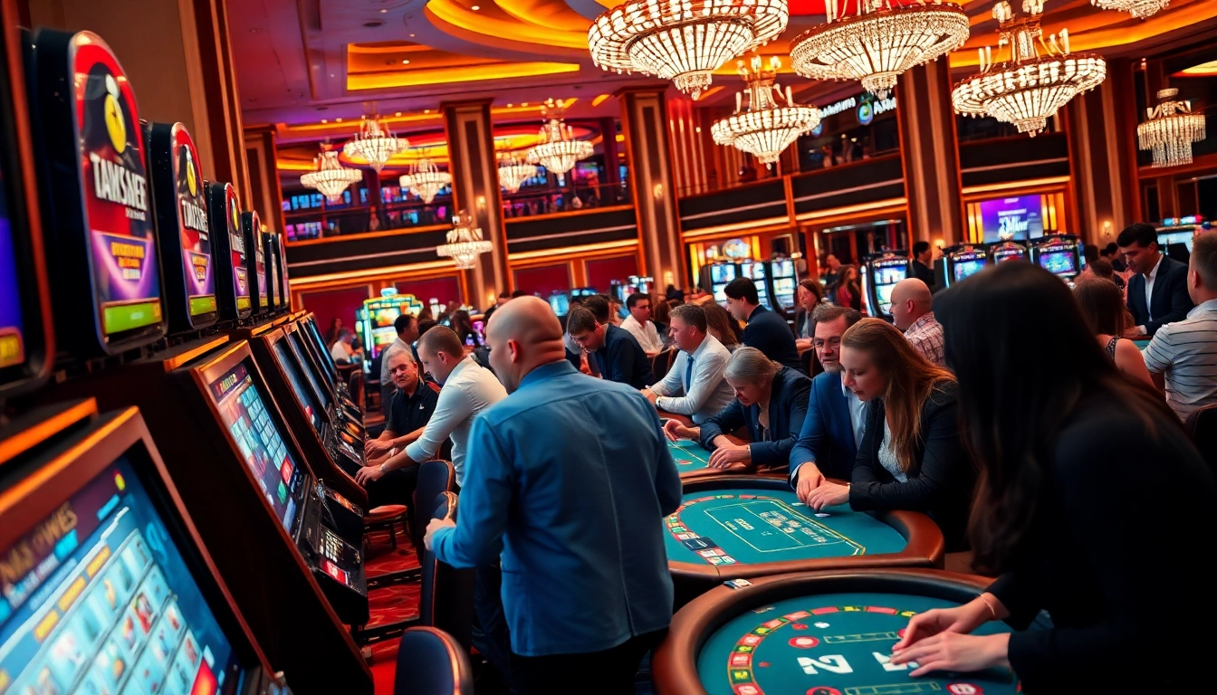 A lively atmosphere in a casino belgique with guests enjoying games and entertainment.