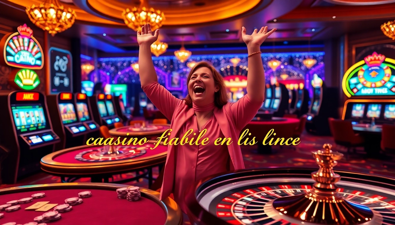 Players celebrating a win at a casino fiable en ligne with high-stakes gaming tables and slot machines.